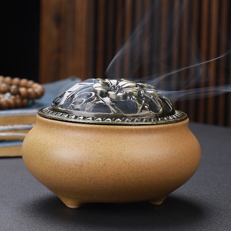 Ceramic Incense Burner with Copper Lid
— Buddha Antique Alloy Meditation
Aromatherapy Burner