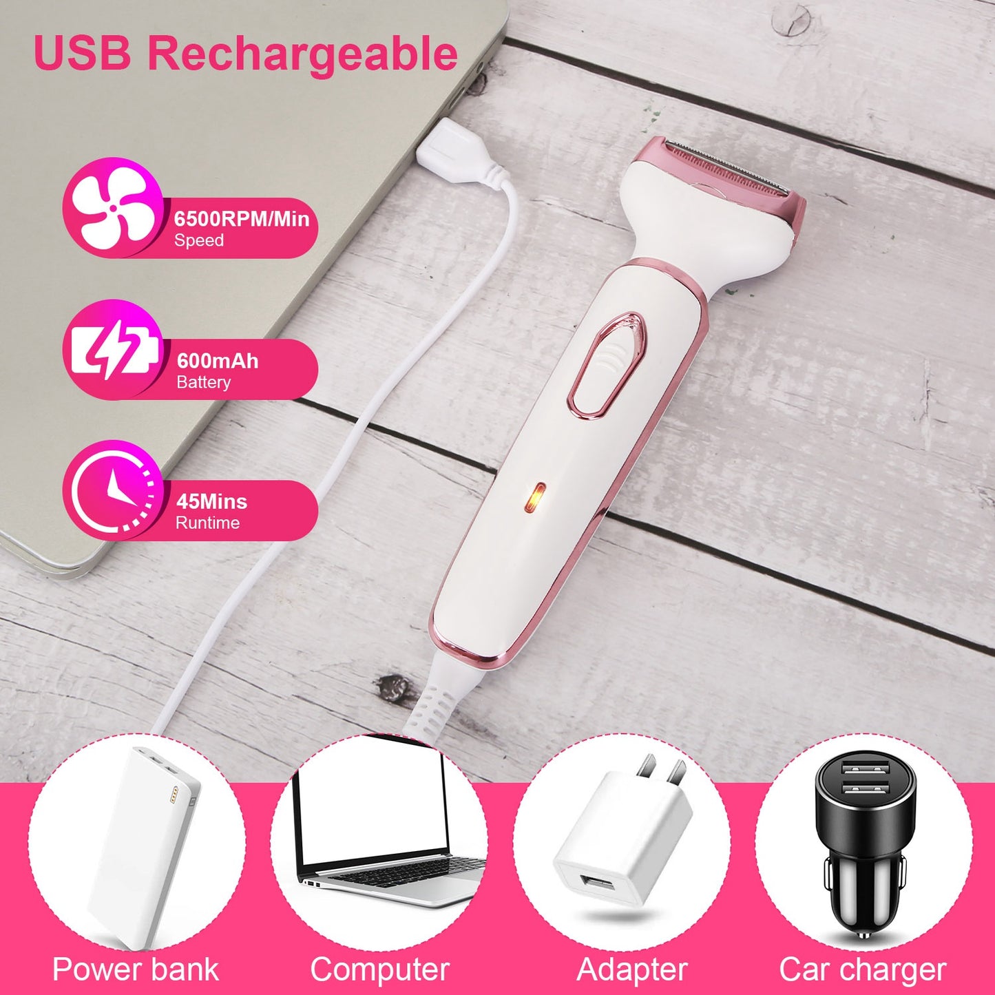 4-in-1 Electric Razor for Women – Painless Bikini, Face & Body Hair Trimmer