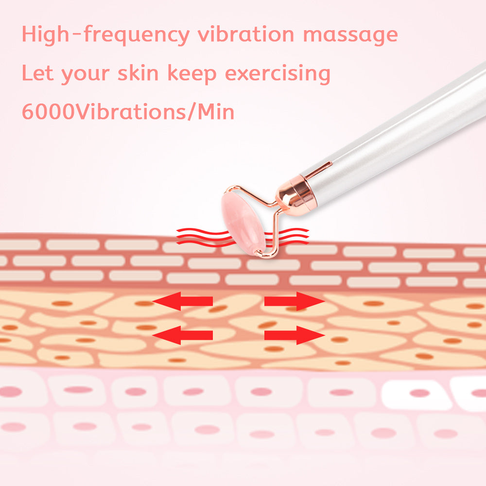 Electric Rose Quartz Jade Facial Roller — Natural Vibrating Face Massager for Anti-Aging, Skin Lifting & Glow