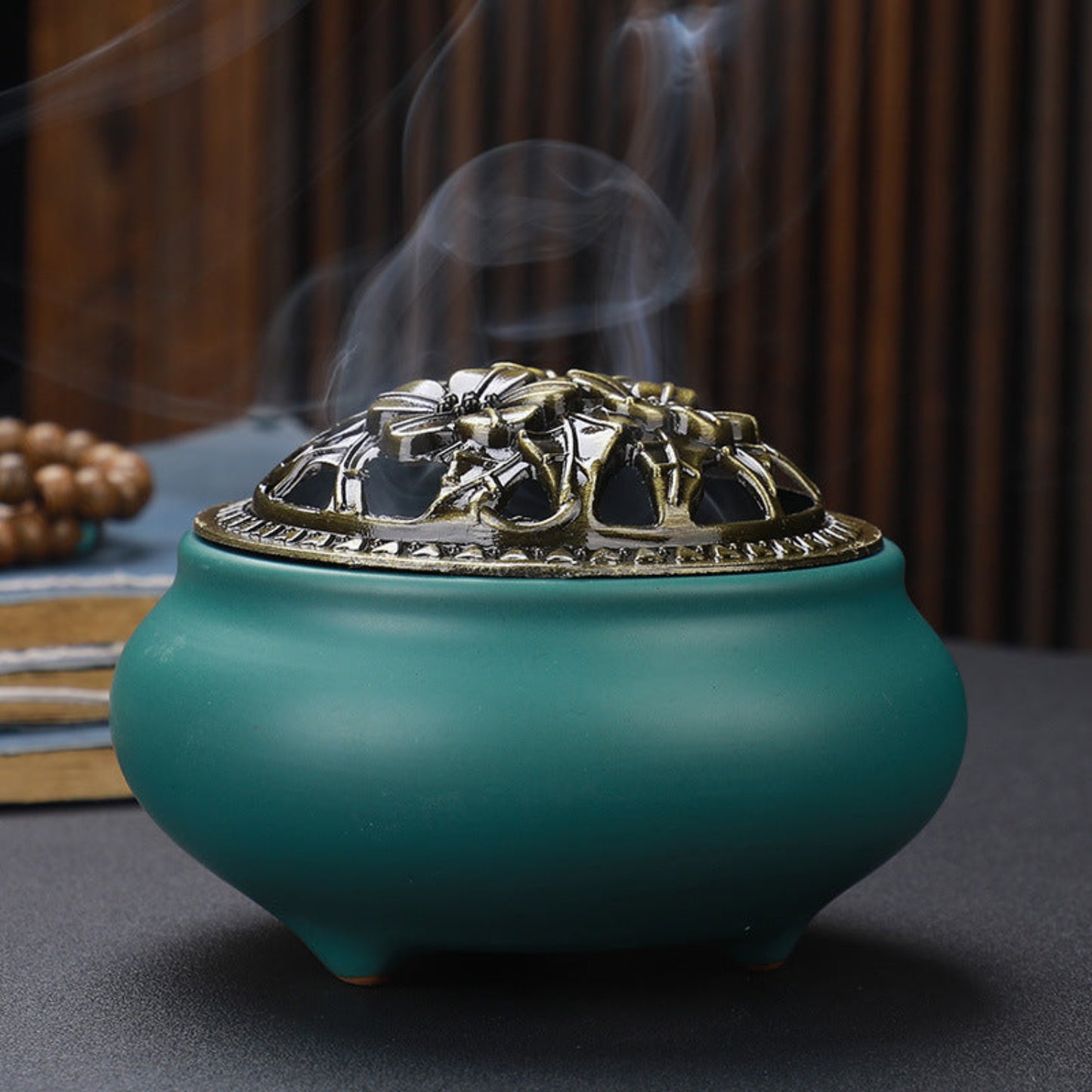 Ceramic Incense Burner with Copper Lid | Buddha Antique Meditation Aromatherapy