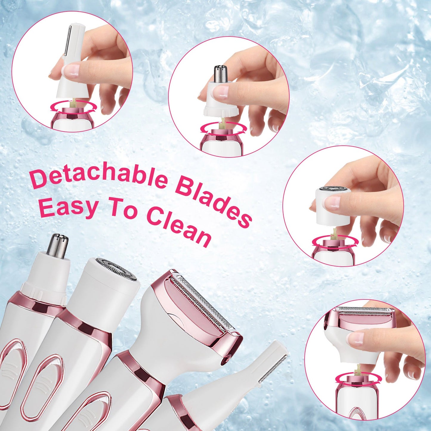 4-in-1 Electric Razor for Women – Painless Bikini, Face & Body Hair Trimmer