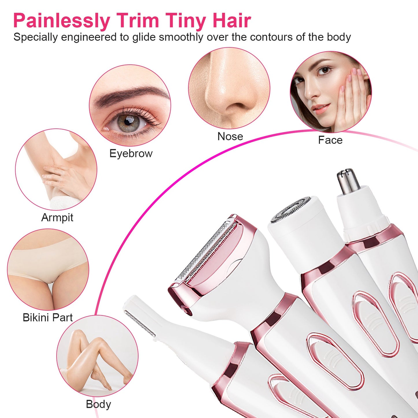 4-in-1 Electric Razor for Women – Painless Bikini, Face & Body Hair Trimmer