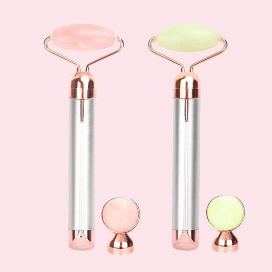 Electric Rose Quartz Jade Facial Roller — Natural Vibrating Face Massager for Anti-Aging, Skin Lifting & Glow
