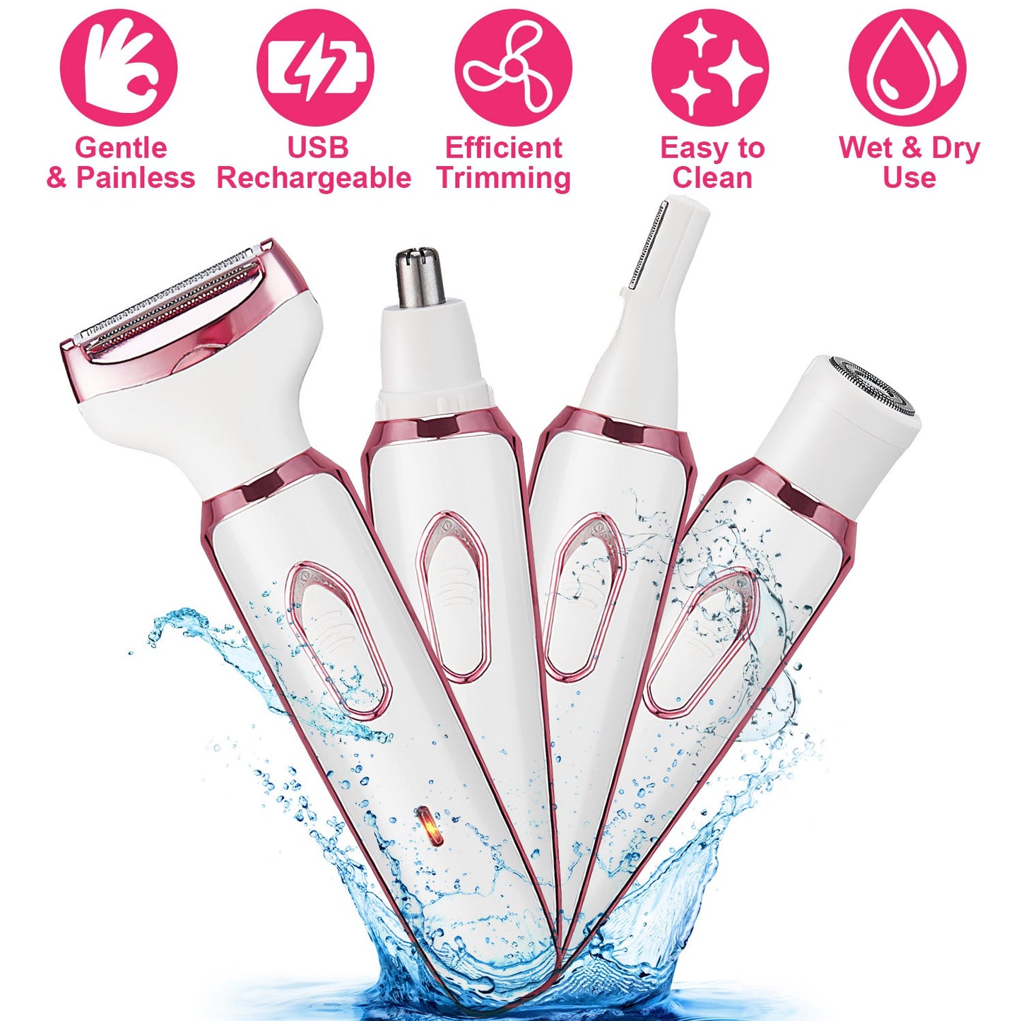 4-in-1 Electric Razor for Women – Painless Bikini, Face & Body Hair Trimmer